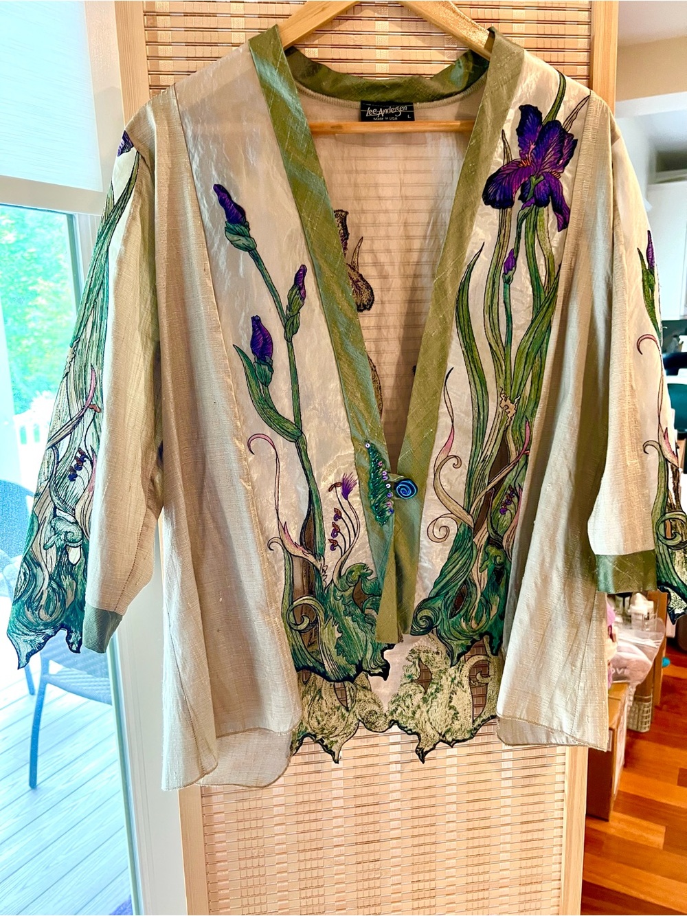 LEE ANDERSEN Art to Wear Clematis Water Silk Jacket Size L